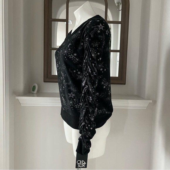 Chaser Scrunched Sleeves Sweatshirt Shooting Stars Size M New w/Tag - Picture 9 of 13